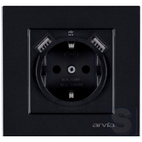 Розетка із заземленням та шторками USB-A + USB-A 5V-2.4A Arvia Electric KAREN Чорний (20 07 2000 300)